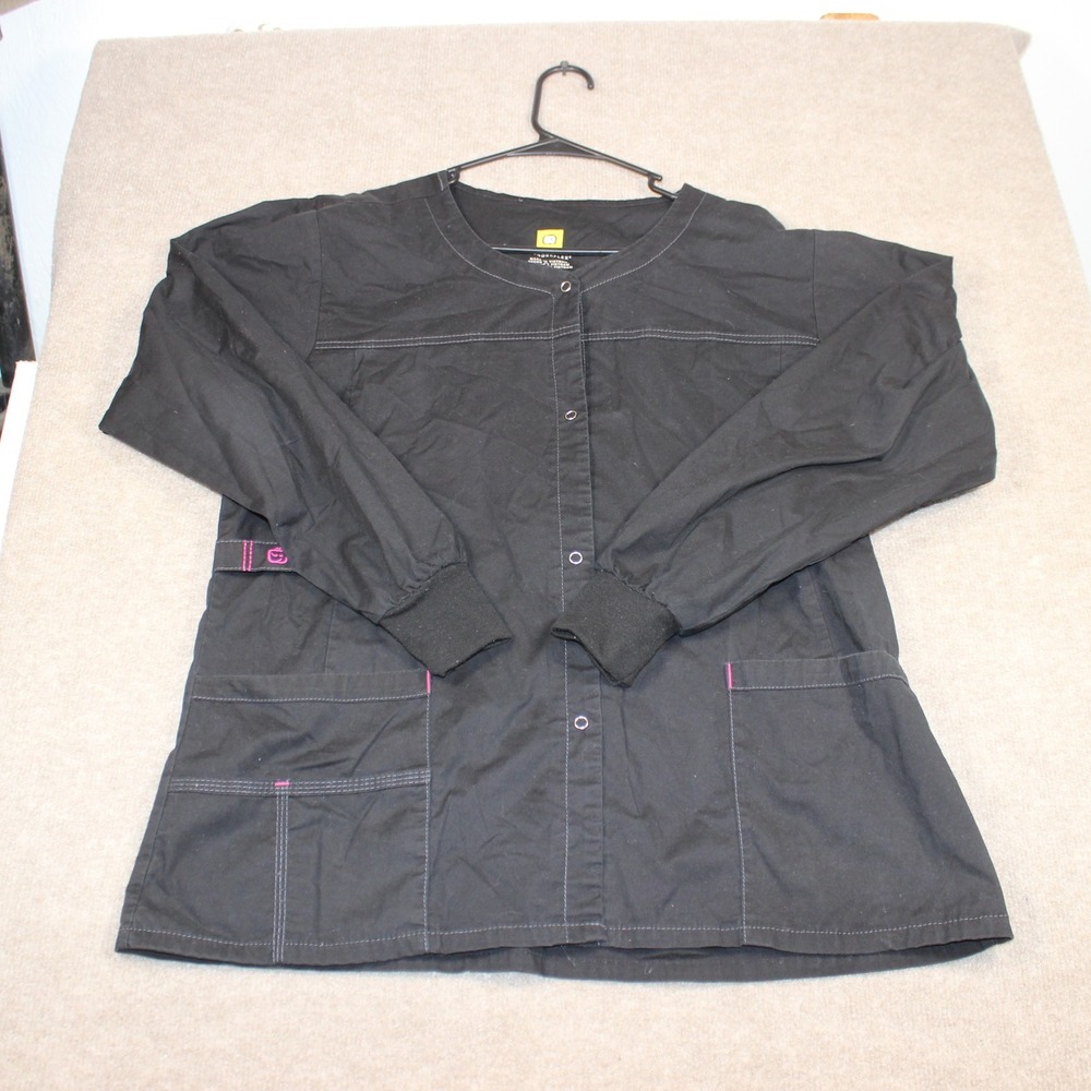 WonderWink WonderFlex Black Scrub Jacket Womens Large Modern Fit Snap Front L